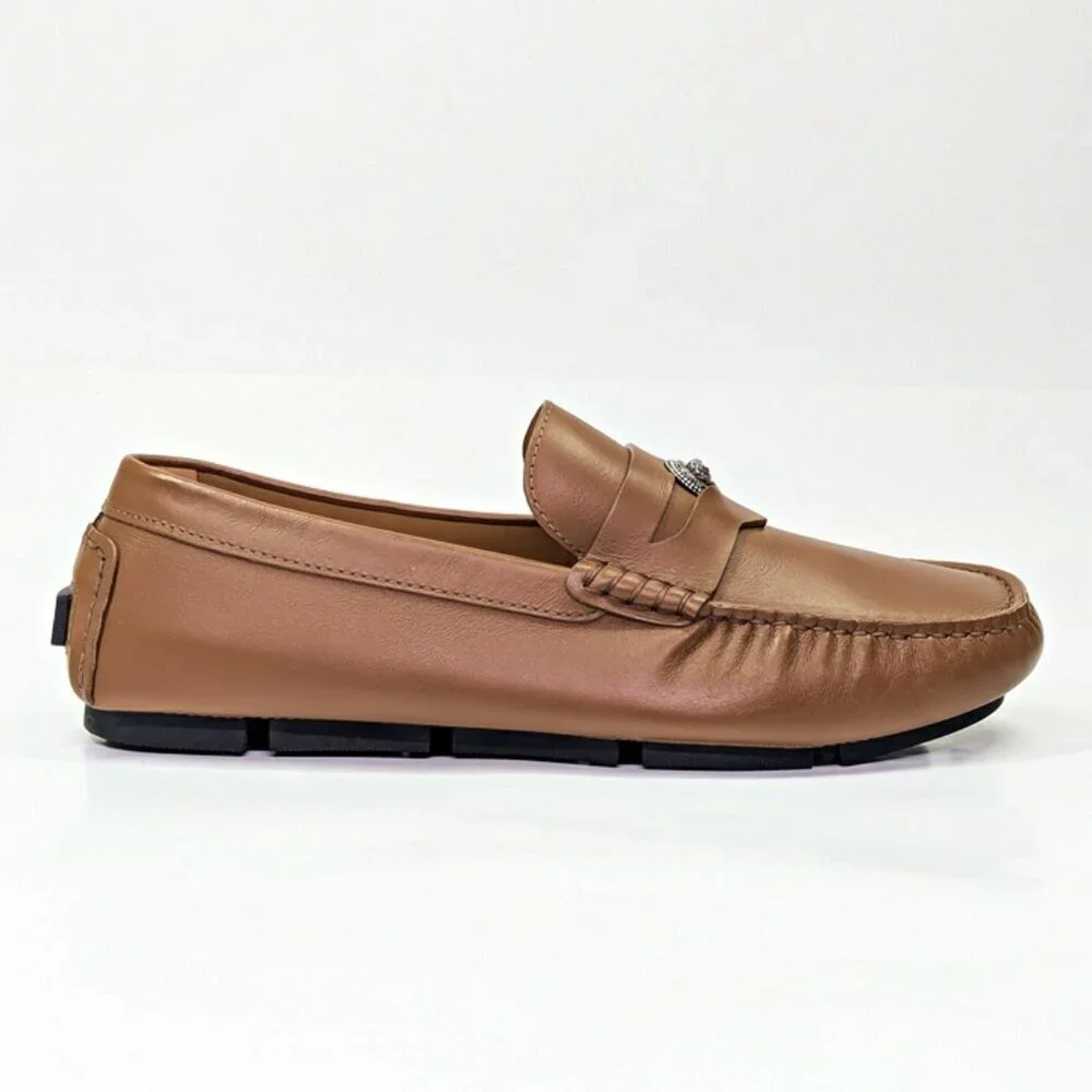 Versace Men's Medusa Biggie Leather Loafer Dark Toffee Size 42 (MSRP $775)